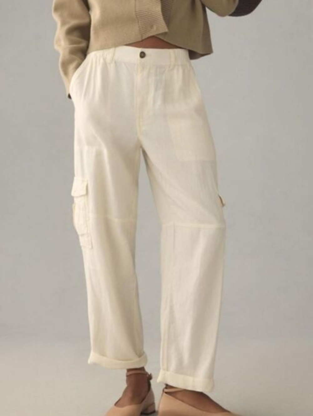 Anthropologie Pilcro Slim Beach Cargo Pants Cloud White Size 31T TALL